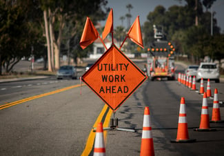 Utility work ahead sign